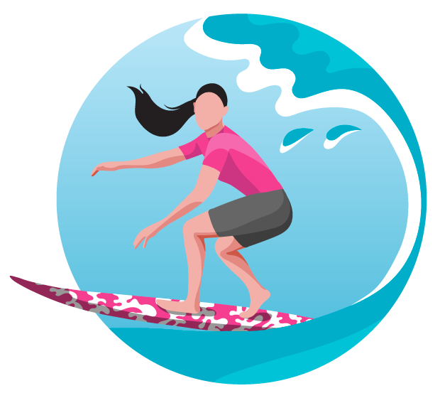 Surf's Up - girl on surfboard catching a wave